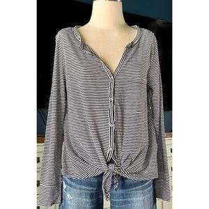 Caslon Striped Tie Front Blouse M